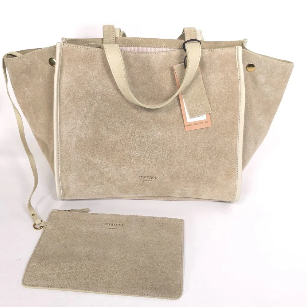 New MARGOT NEW YORK JAMEE LEATHER SUEDE Green Double Handle Tote Bag &‎ Wallet